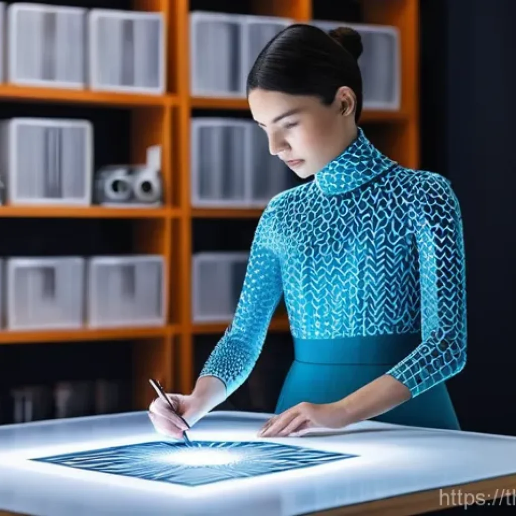 D 프린팅 의류 디자인 소프트웨어 추천 - **Prompt 1: Futuristic Fashion Design Studio**
A modern female fashion designer, in her late 20s...