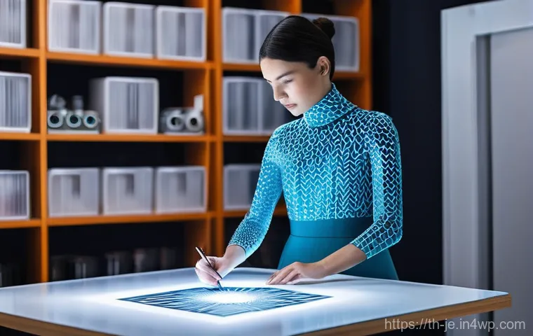 D 프린팅 의류 디자인 소프트웨어 추천 - **Prompt 1: Futuristic Fashion Design Studio**
    A modern female fashion designer, in her late 20s...