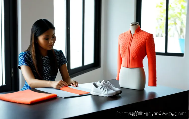 Home 17 3D 프린팅 패션의 고객 맞춤형 전략 - Photorealistic fashion consultation in a modern Bangkok 3D printing studio, Thai designer helping a ...